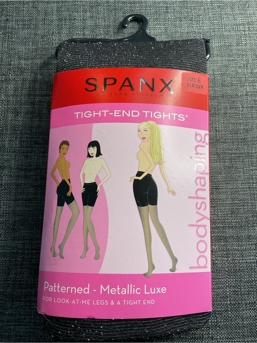 NWT SPANX Tight-End Tights Metallic Luxe Black Silver Size E
